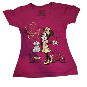 Disney Store Minnie I Heart Chicago Pink Shirt Size Medium V-Neck